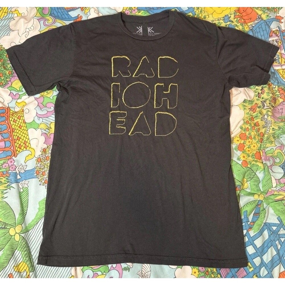 Radiohead ORIGINAL WASTE Tour T-Shirt Concert Embroidered Gray Gold Men's Medium